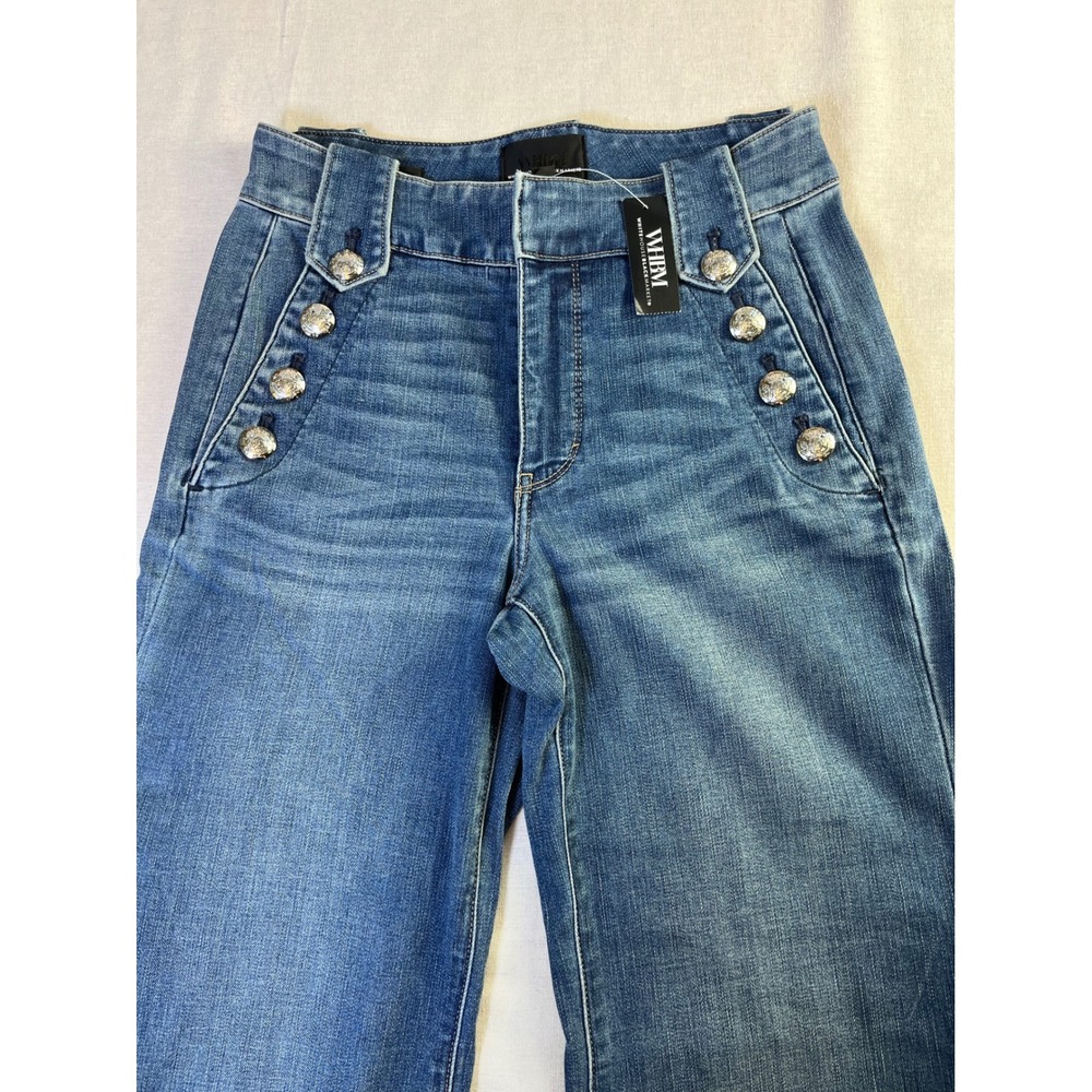 White House Black Market High Rise Wide Leg Sailor Button Jeans Montauk Blue 4R - Picture 2 of 16